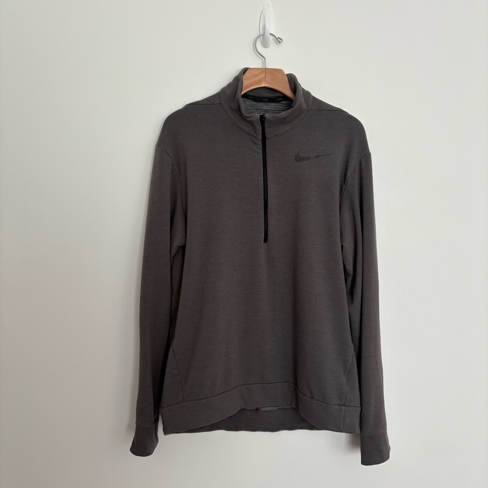 Nike Mens Quarter Zip Pullover Sweater Medium Gray Dri Fit Long Sleeve Athletic